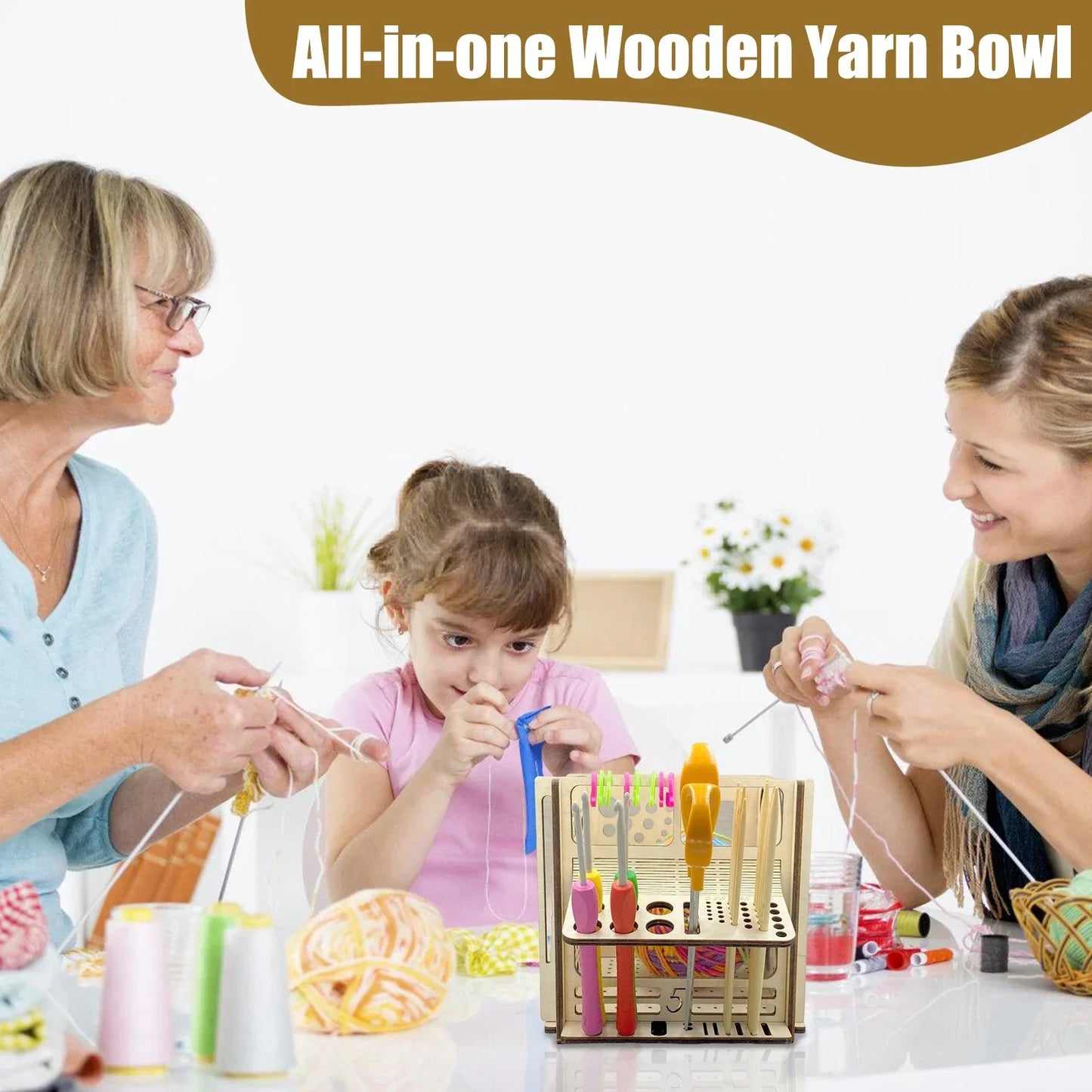 DIY All-in-One Wooden Yarn Bowl – Crochet Organizer & Knitting Storage Dispenser, Ideal for Yarn and Thread