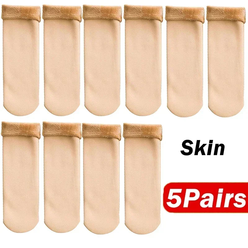 5 Pairs Women’s Winter Thick Thermal Socks — Warm Cashmere Wool Nylon Short Socks for Snow, Boots & Home