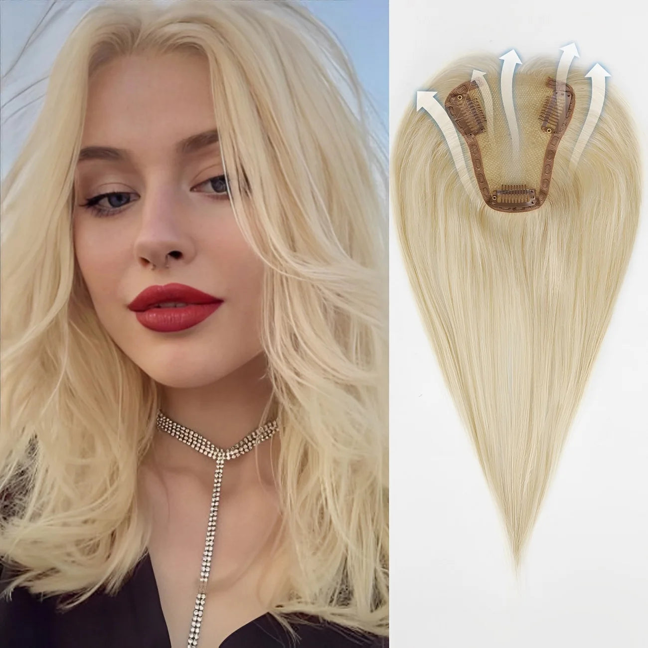 Synthetic Hair Topper with Bangs – Clip-in Hair Extensions for Women, Increase Volume, Cover White Hair & Hairline