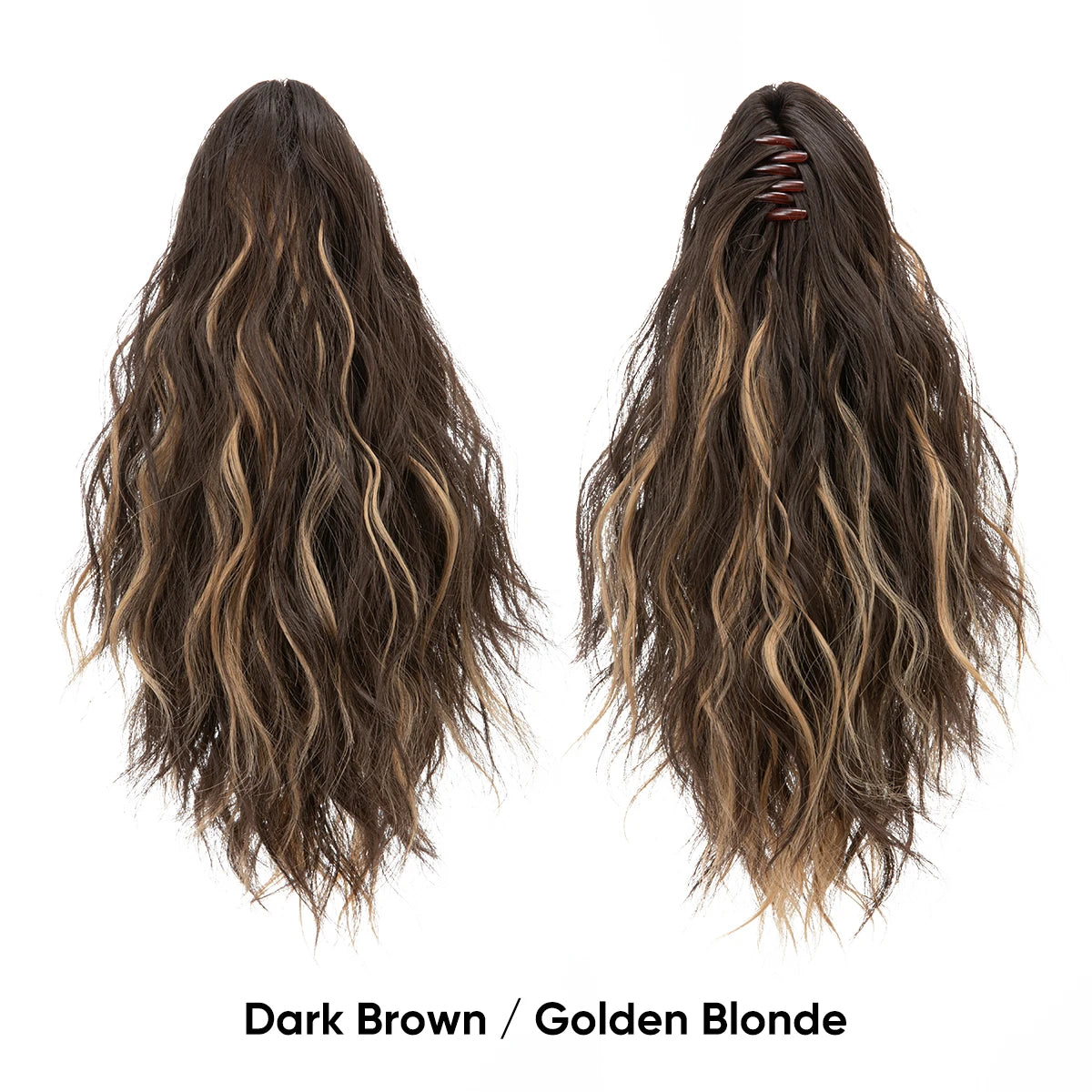 13-Inch Premium Synthetic Curly Claw Clip Ponytail – Blonde Brown Short Hairpiece, Fake Hair Extensions P064