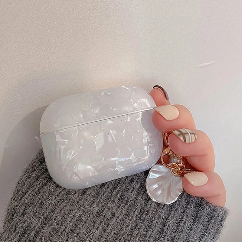 Dreamy Pearl Shell AirPods Case with Keychain – Soft Protective Cover for AirPods Pro 2/1, 3, 2, 1