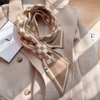Elegant Winter Scarf for Women – Cross Tie Fake Collar Neck Warmer with Geometric Design – Windproof Neck Protection