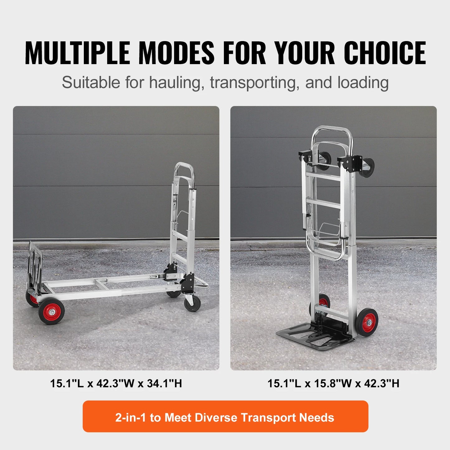 VEVOR Lightweight Folding Hand Truck 400 lbs Capacity Dolly with Wheels for Moving & Warehouse Use   1/2