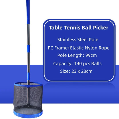 99cm Stainless Steel Table Tennis Ball Picker – Round Bucket Collector with 140-Ball Capacity Ping Pong Retrieval Pole for Training and Practice Use
