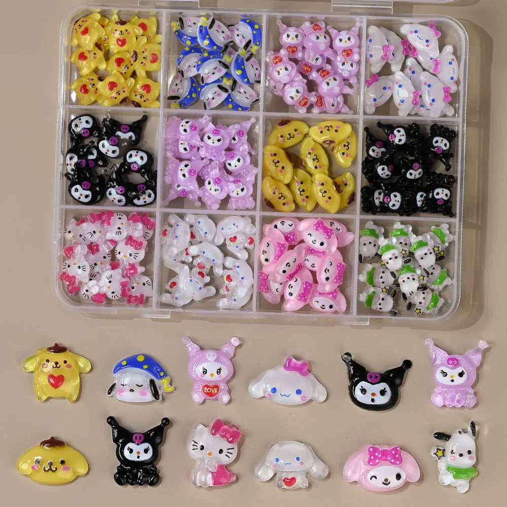 120PCS Sanrio Nail Charms Set - Kuromi, Cinnamoroll, and My Melody Resin Decorations for DIY Manicure Nail Art