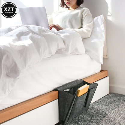 Felt Bedside Hanging Organizer — Phone, Book & Magazine Storage Pockets for Bed & Sofa