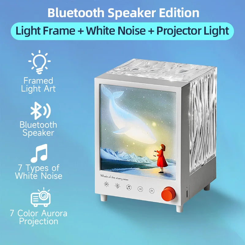 Aurora Box Projector Night Light – Bluetooth Ambient Bedroom Lamp with White Noise, Stepless Dimming & Relaxing Decor Lighting