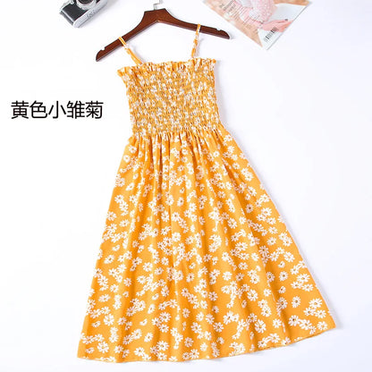 Women’s Summer Mini Dress – Casual Sleeveless Spaghetti Strap Chiffon Dress with Elastic High Waist