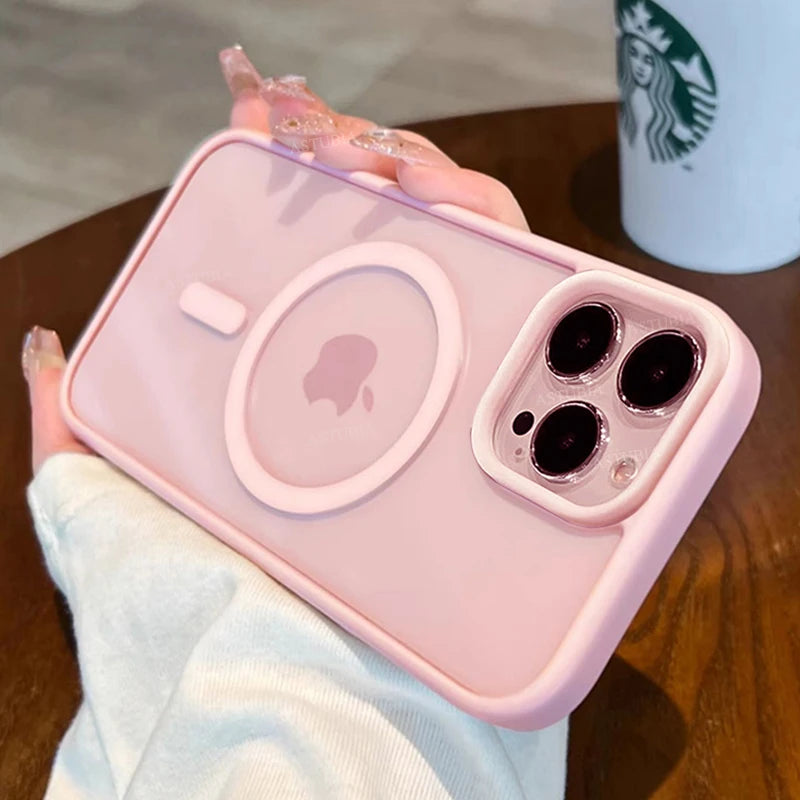 Acrylic Magnetic Clear iPhone Case – Hard Back Cover with MagSafe Wireless Charging, Pink, Fits iPhone 11-16 Pro Max & Plus