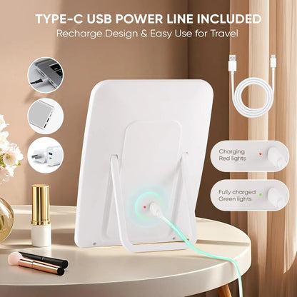 LED Compact Rechargeable Makeup Mirror – Dimmable Touchscreen with 3-Color Lighting, Lighted Travel & Tabletop Cosmetic Mirror