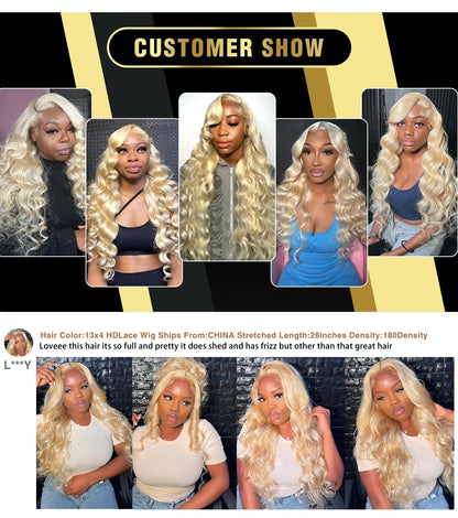 613 Honey Blonde Body Wave HD Lace Front Wig – 13x6 Transparent Lace, 13x4 Glueless Human Hair Wig, 180 Density for Women