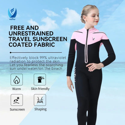 Children's 2mm/3mm Neoprene Wetsuit – One-Piece Long Sleeve Diving Suit for Cold Protection, Sunscreen, Surfing, Swimming & Snorkeling