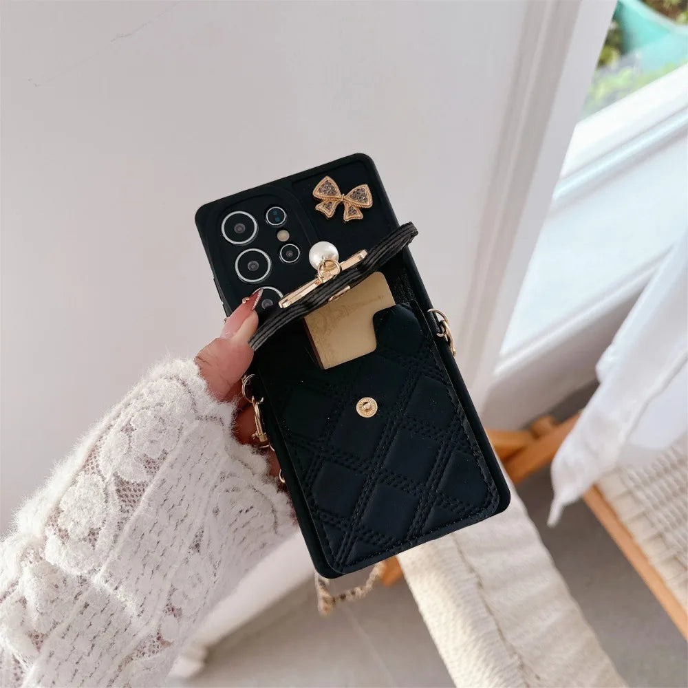 3D Bowknot Crossbody Wallet Phone Case — Card Holder Soft Cover for Samsung Galaxy S25 Ultra / S24 / S23 / S22+ / S21 / S20 FE / Note20