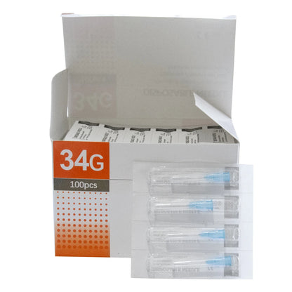 100pcs Superfine Painless Disposable Beauty Needles (25G–34G) – Multi-Size 1.5–13mm Injection & Piercing Tips