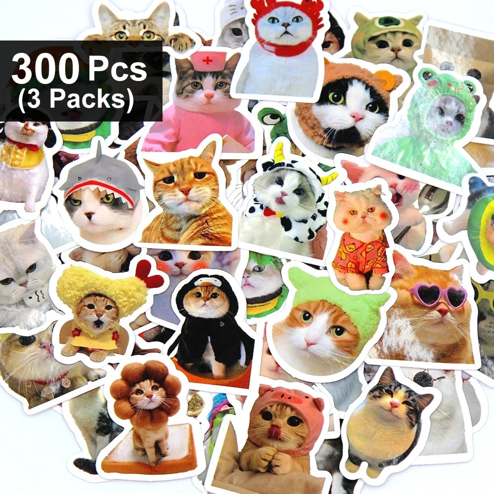 Funny Cartoon Cat Stickers – 100/500/1000-Piece Cute Waterproof-Style Decals for Laptops, Phones, Bikes and Luggage