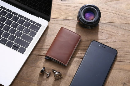 Carbon Fiber Credit Card Holder Wallet for Men - RFID Slim Pop-Up Metal Minimalist Case, Black