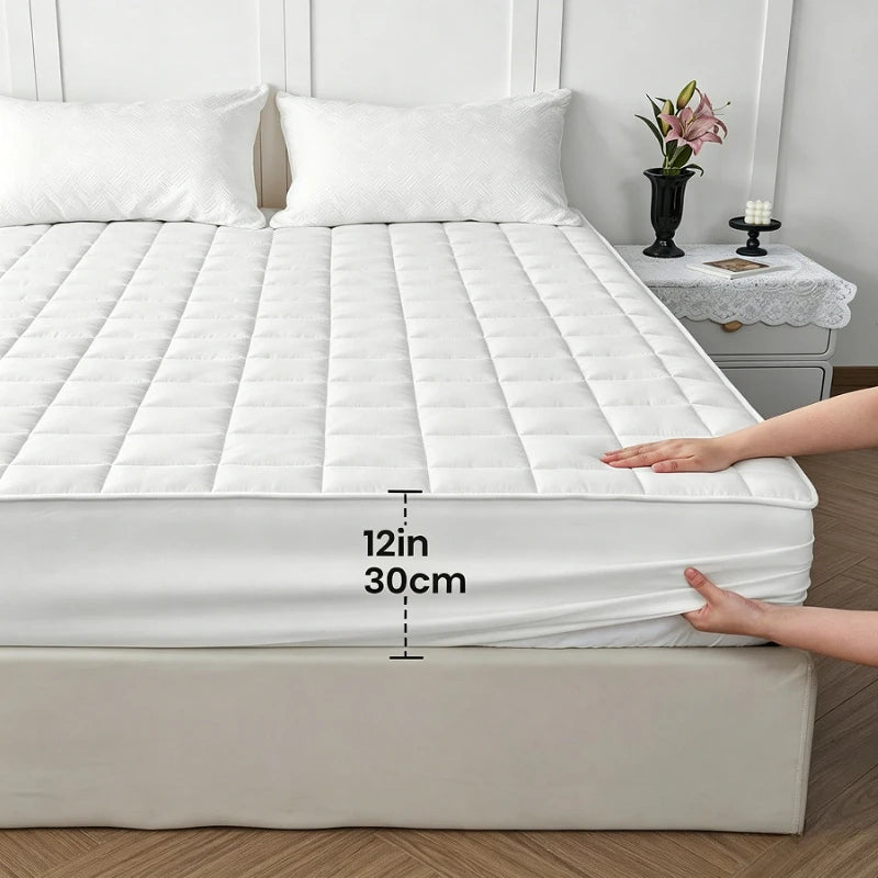 Quilted Waterproof Mattress Protector - Breathable Deep-Fitted Mattress Pad with Anti-Slip & Washable Cover