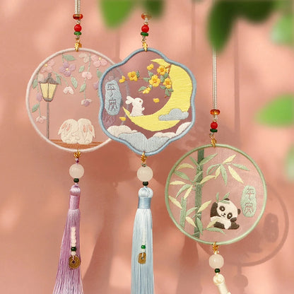 Handmade Embroidered Amulet DIY Kit – Easy Needlework Sewing & Car Pendant Needlepoint for Beginners