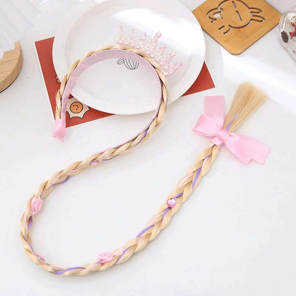 Girls Elsa Cosplay Headband - Snowflake Crown & Braid Hair Accessory, Princess Bow Hair Ornament