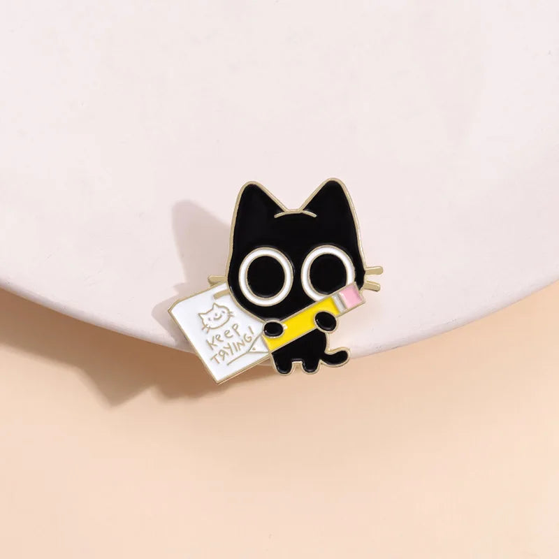 Cute Black Cat Enamel Pin – Tiny Cartoon Animal Metal Brooch Badge Jewelry Accessory Gift
