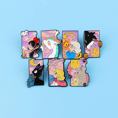 Cute Black Cat Enamel Pin Set - 7PCS Cartoon Brooch Lapel Badges for Women, Cosplay & Fashion Accessories
