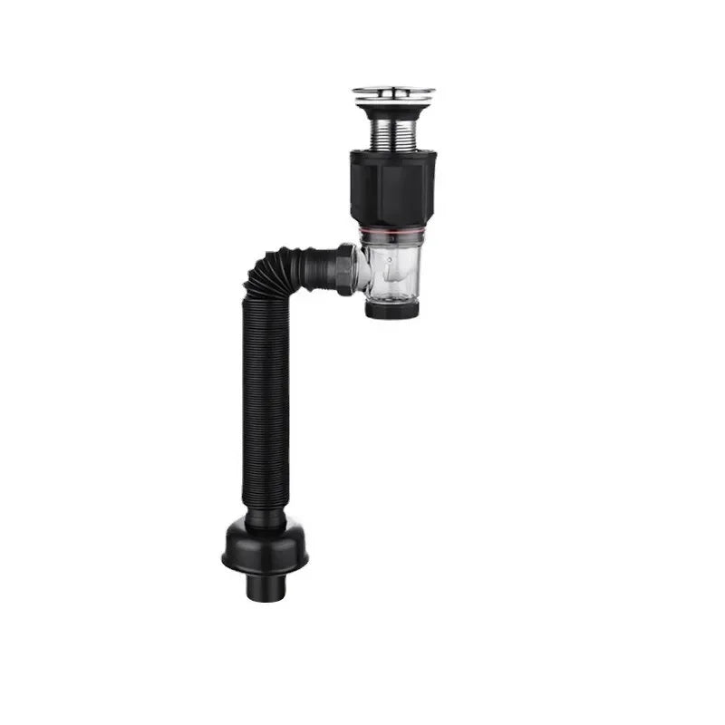 Flip-Top Kitchen Sink Drain with Retractable Deodorizing Filter - Anti-Clogging Flexible Downspout Bathroom Sink Accessory