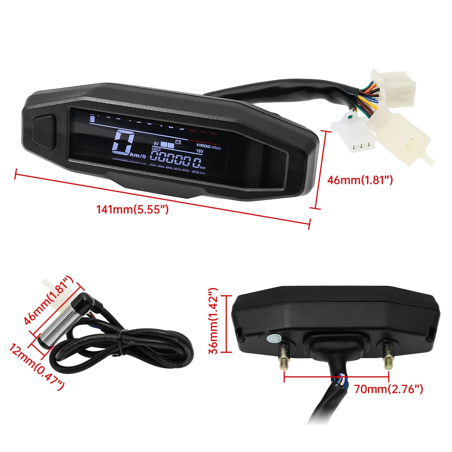 AD Universal Motorcycle Digital Speedometer – LED Tachometer Dashboard Instrument Panel with LCD Display & Y Bracket
