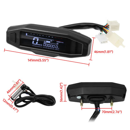 AD Universal Motorcycle Digital Speedometer – LED Tachometer Dashboard Instrument Panel with LCD Display & Y Bracket