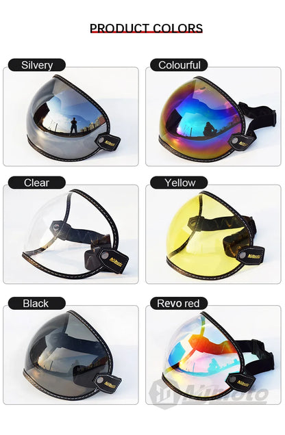 Universal Motorcycle Helmet Sun Visor – Anti-UV Windproof Bubble Lens for Open Face 3/4 Helmets