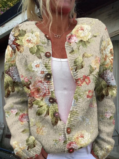 Women’s 3D Print Knitted Cardigan – Thin Vintage Sweater Autumn Winter Chic Knit Top Casual Streetwear