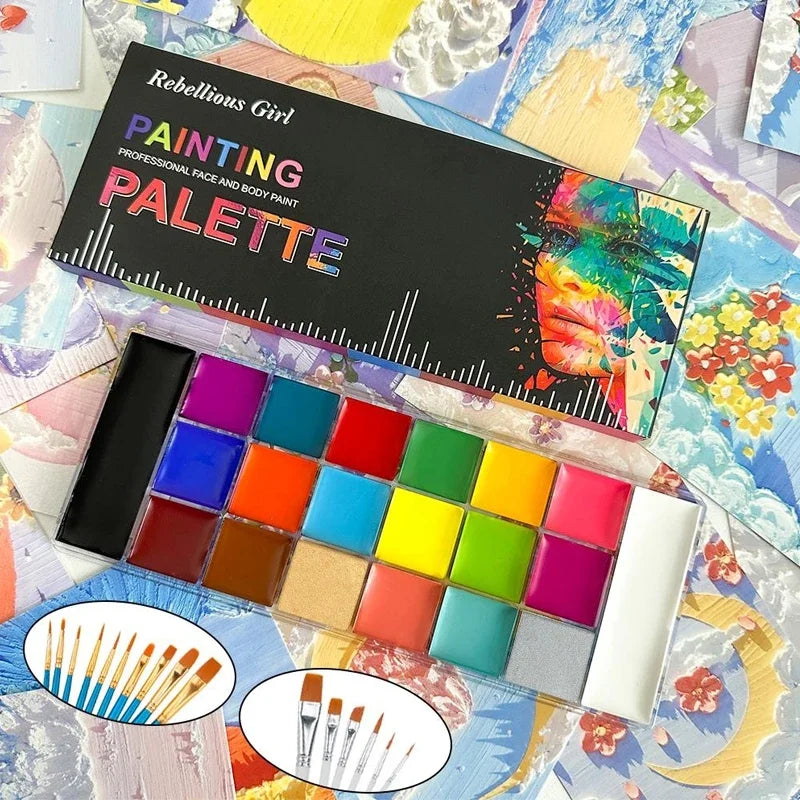 20-Color Face & Body Paint Set - Non-Toxic Kids Makeup with Brush for Halloween & Cosplay