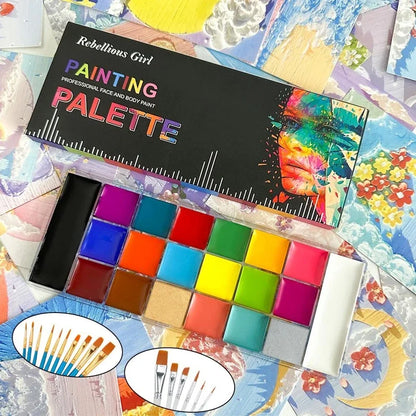20-Color Face & Body Paint Set - Non-Toxic Kids Makeup with Brush for Halloween & Cosplay