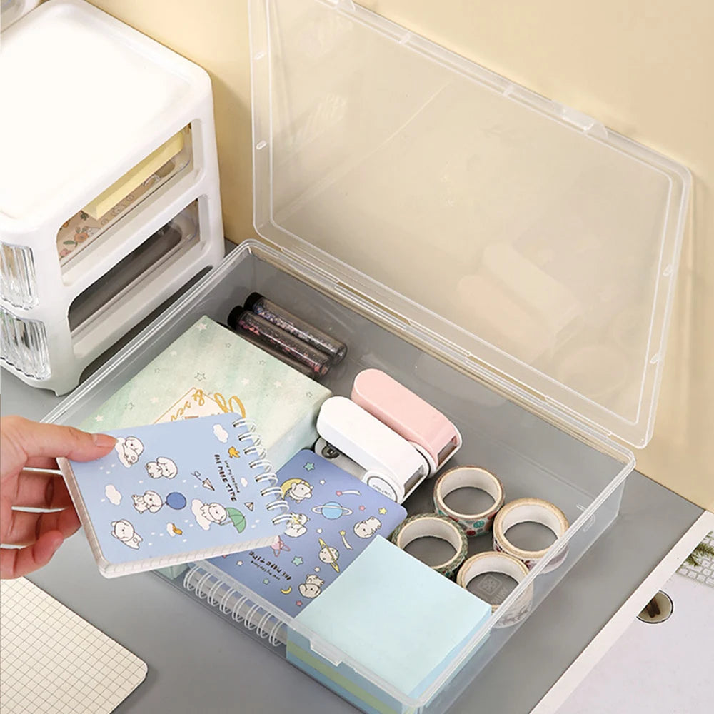 Plastic Document Organizer – Clear Square Desktop Storage Box for Papers and Files