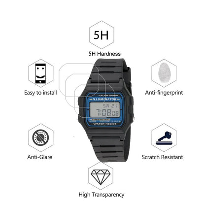 0.15mm HD Screen Protector for Casio Watches - 5H Anti-Fingerprint, Waterproof, Shock-Resistant Protective Film for F-105W and A168W