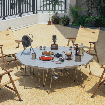 Homful Outdoor Multifunctional Stainless Steel Round Table – Foldable BBQ & Campfire Table for Camping