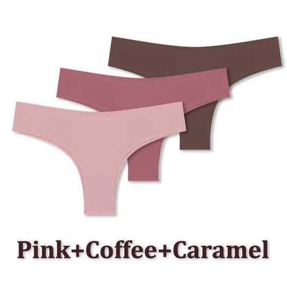 3PCS Seamless Maillard Ultra-Thin Brazilian Panties for Women – Ice Silk Low Waist G-String, Sexy Solid Underwear