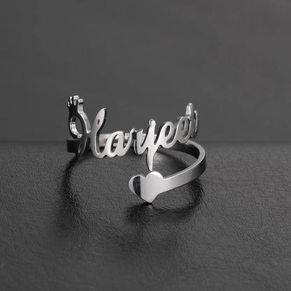 Custom Fishhook Double Name Finger Ring - Personalized Family & Couple Love Gift for Women & Men, Gold Stainless Steel Jewelry