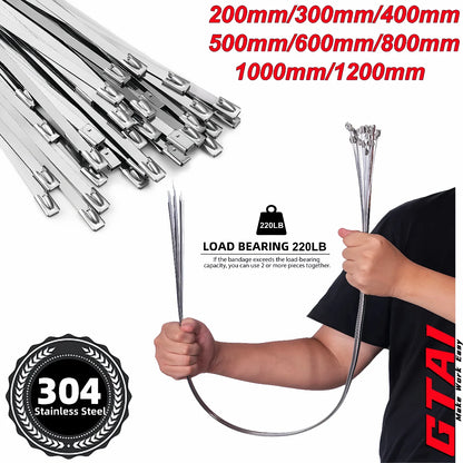 50-Piece 304 Stainless Steel Zip Ties - Heavy-Duty Self-Locking Cable Ties for Pipes, Fences & Exhaust Wrap