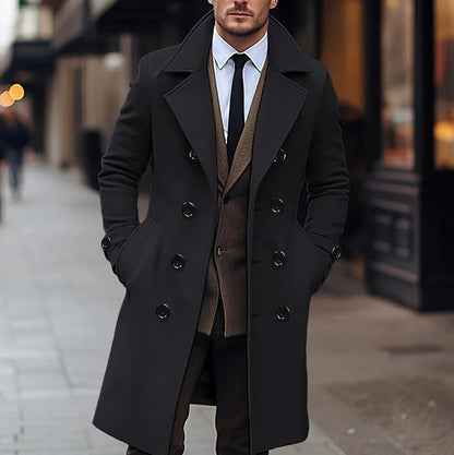 Men's Autumn & Winter Double-Breasted Casual Top Coat – Fashionable Mid-Length Coat for Men