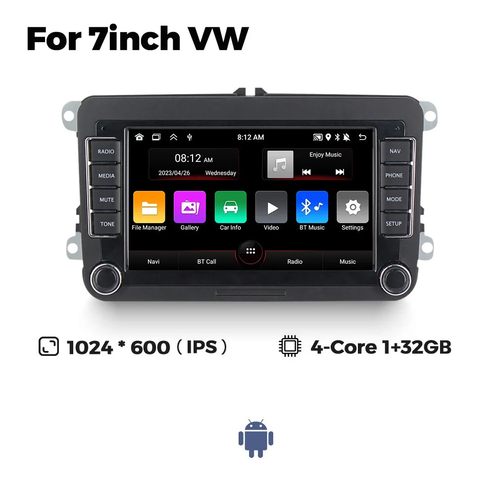 Android 13 Wireless CarPlay Multimedia Player – 7/8/9" IPS Screen GPS & WiFi Car Radio for VW Passat, Golf, Polo, Jetta & Skoda
