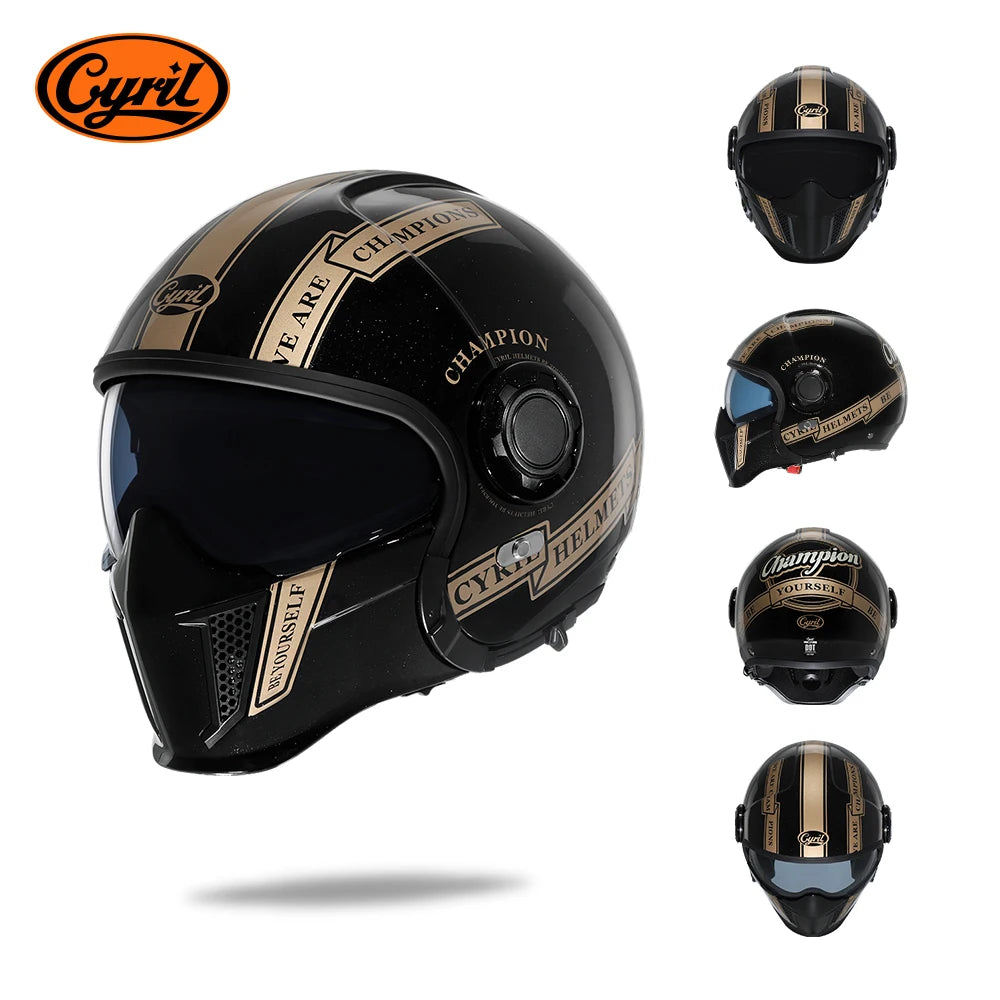 CYRIL OP12A Open-Face Motorcycle Helmet - Double-Lens Modular Retro Helmet for Men and Women, DOT and ECE Certified