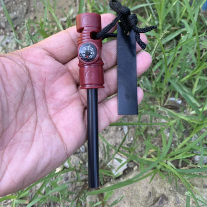 3-in-1 Long Magnesium Fire Starter – Survival Ignition Rod with Whistle & Compass