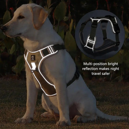 Reflective Adjustable Dog Harness: Medium to Large Labrador Army Vest - Oxford Cloth Pet Training Harness for Hound Walking