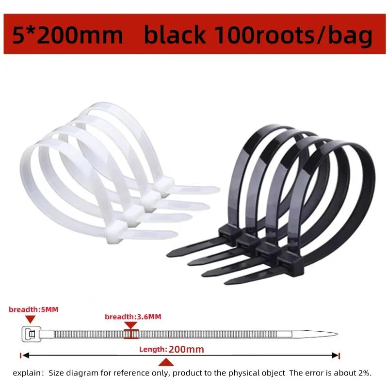 100PCS Nylon Cable Ties - Self-Locking Adjustable Wire Zip Ties for Home Office Cable Management
