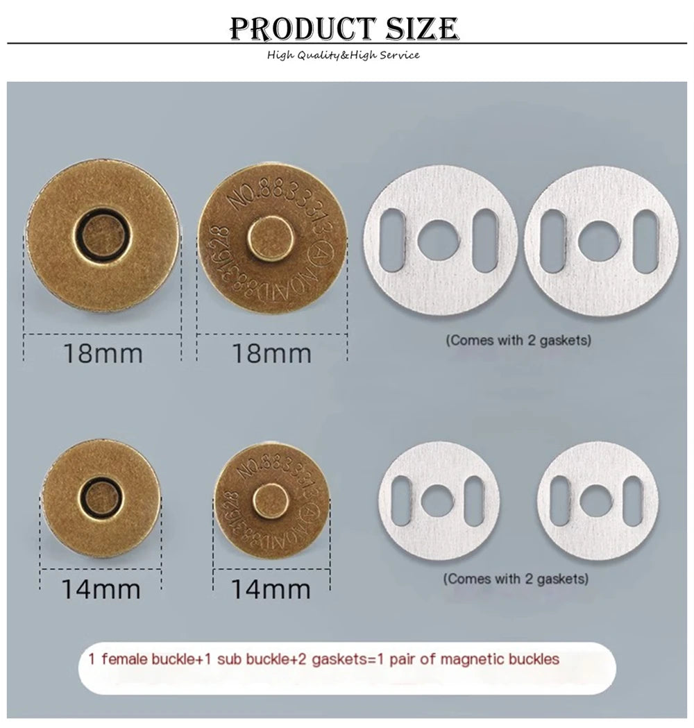 10 Pcs Magnetic Snap Fasteners 14–18MM – Clasps & Buttons for Handbags, Purses, Wallets & Craft Bag Accessories