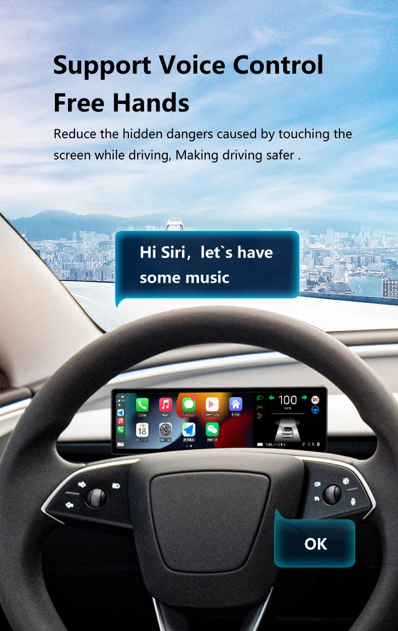 Carbar 8.8" Smart Dashboard Touch Screen – Wireless CarPlay & Android Auto for Tesla Model 3 & Y, Free Air Vent Camera