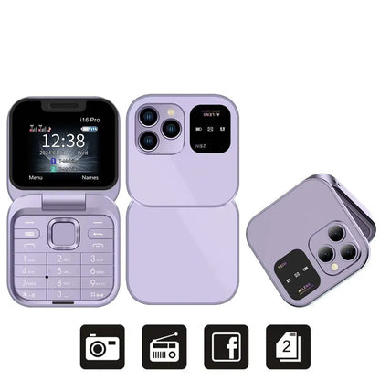 SERVO I16 Pro Mini Fold Mobile Phone — Dual SIM 2G GSM Flip Cellphone with Speed Dial, FM, 3.5mm Jack & Video Player