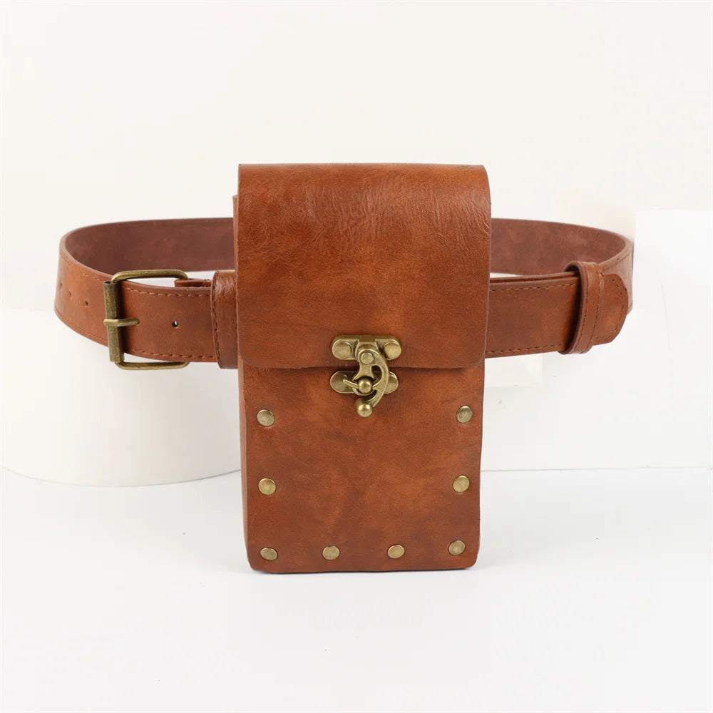 Medieval Steampunk Leather Waist Belt Pouch – Viking Knight Cosplay & Motorcycle Bag