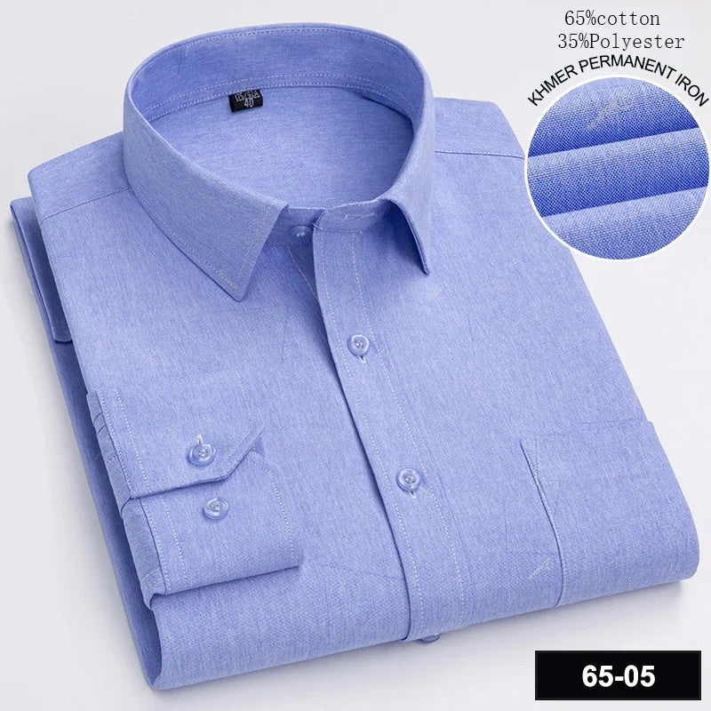 Men’s Slim Fit Long Sleeve Shirt - Formal Plaid Cotton Office Shirt with Single Pocket