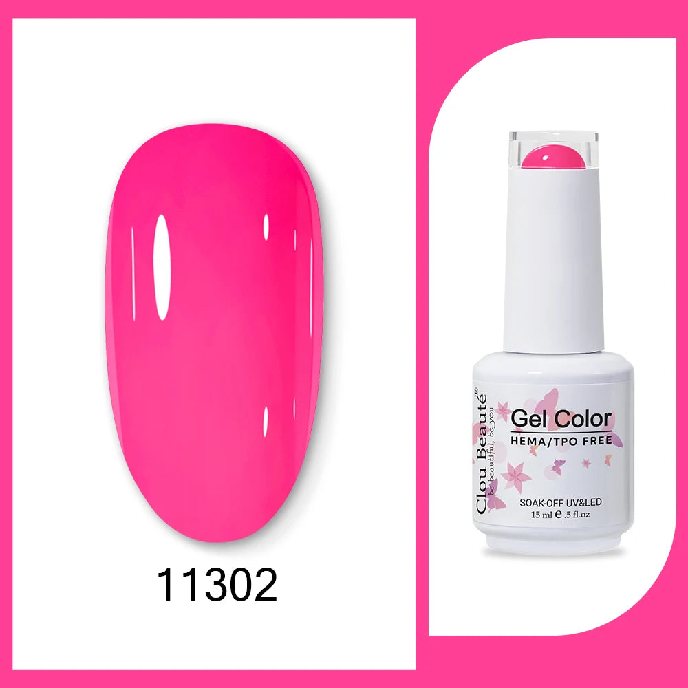 Clou Beaute 15ml Gel Nail Polish Set – Red Black White Green Neon UV Soak-Off Semi-Permanent Nail Varnish Base & Velvet Top Coat